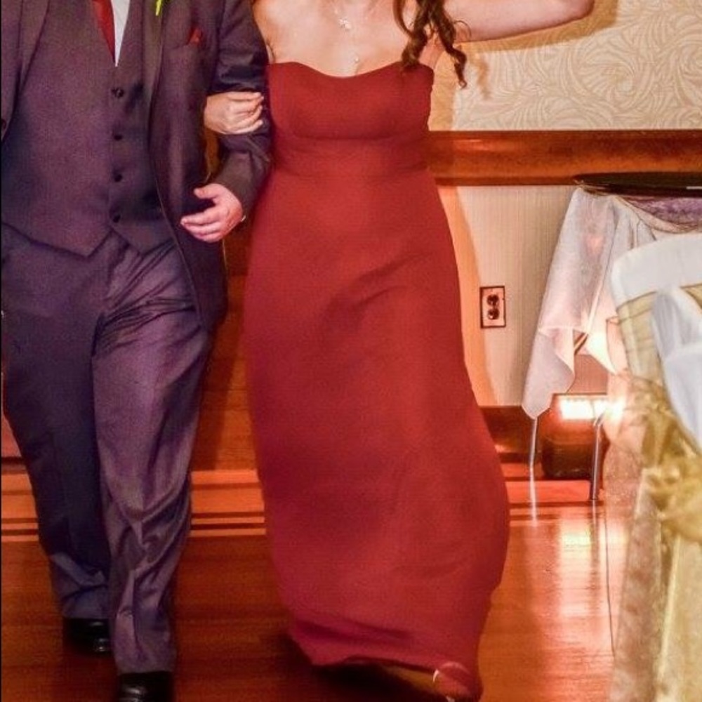 Strapless Maroon Bridesmaid’s Dress